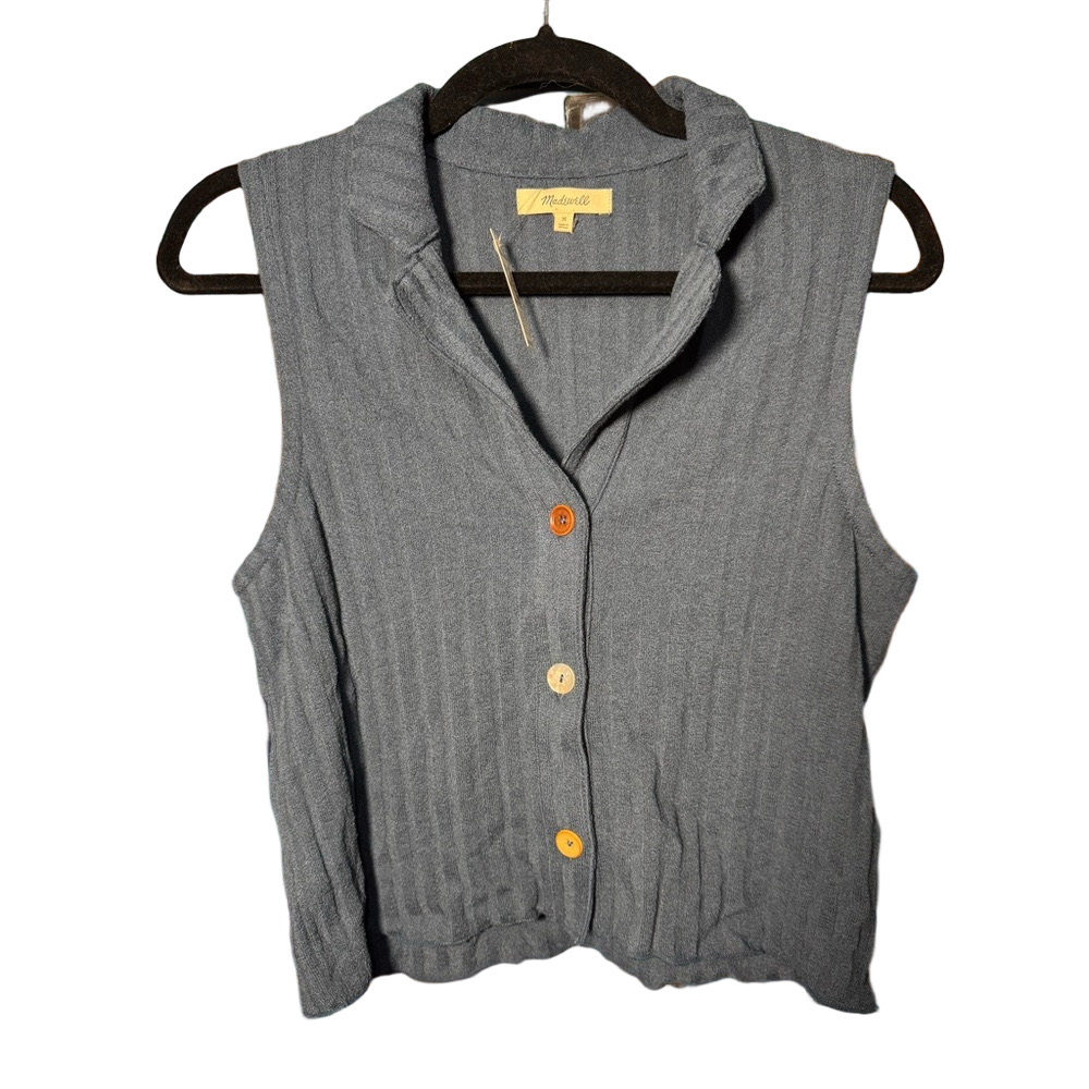 Madewell Blue Sleeveless Button-Down Shirt with Mismatched Buttons- NWT- Size M